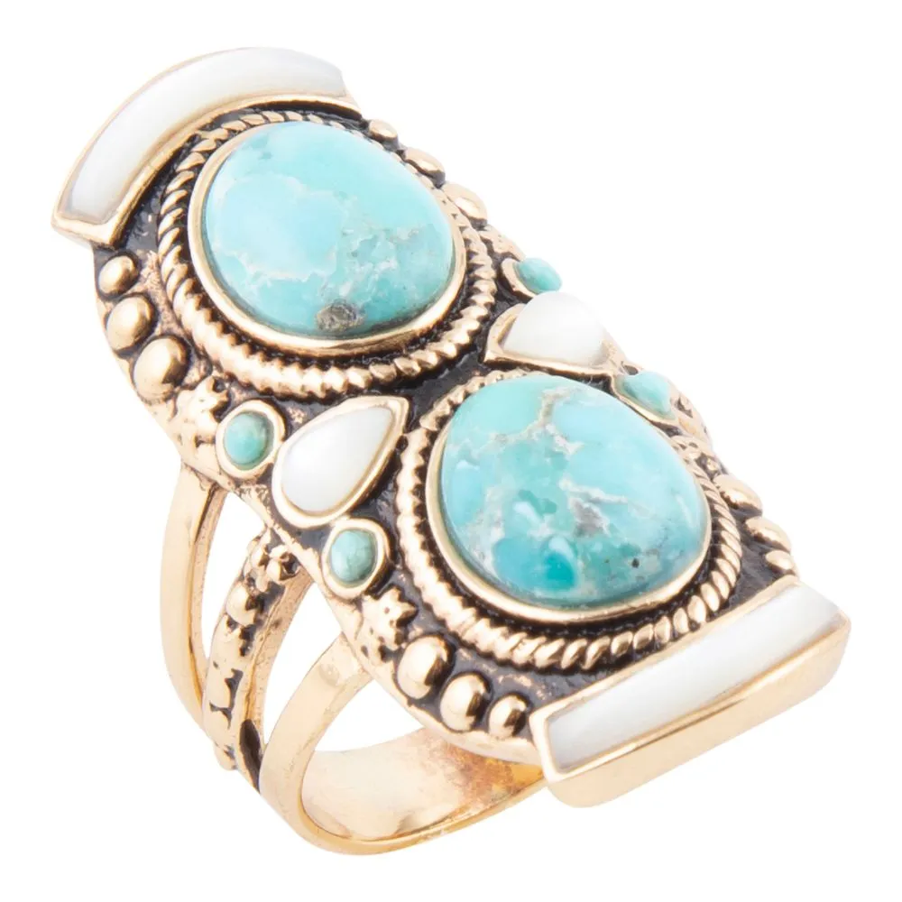 Double Up Turquoise and Mother of Pearl Ring sold by Barse