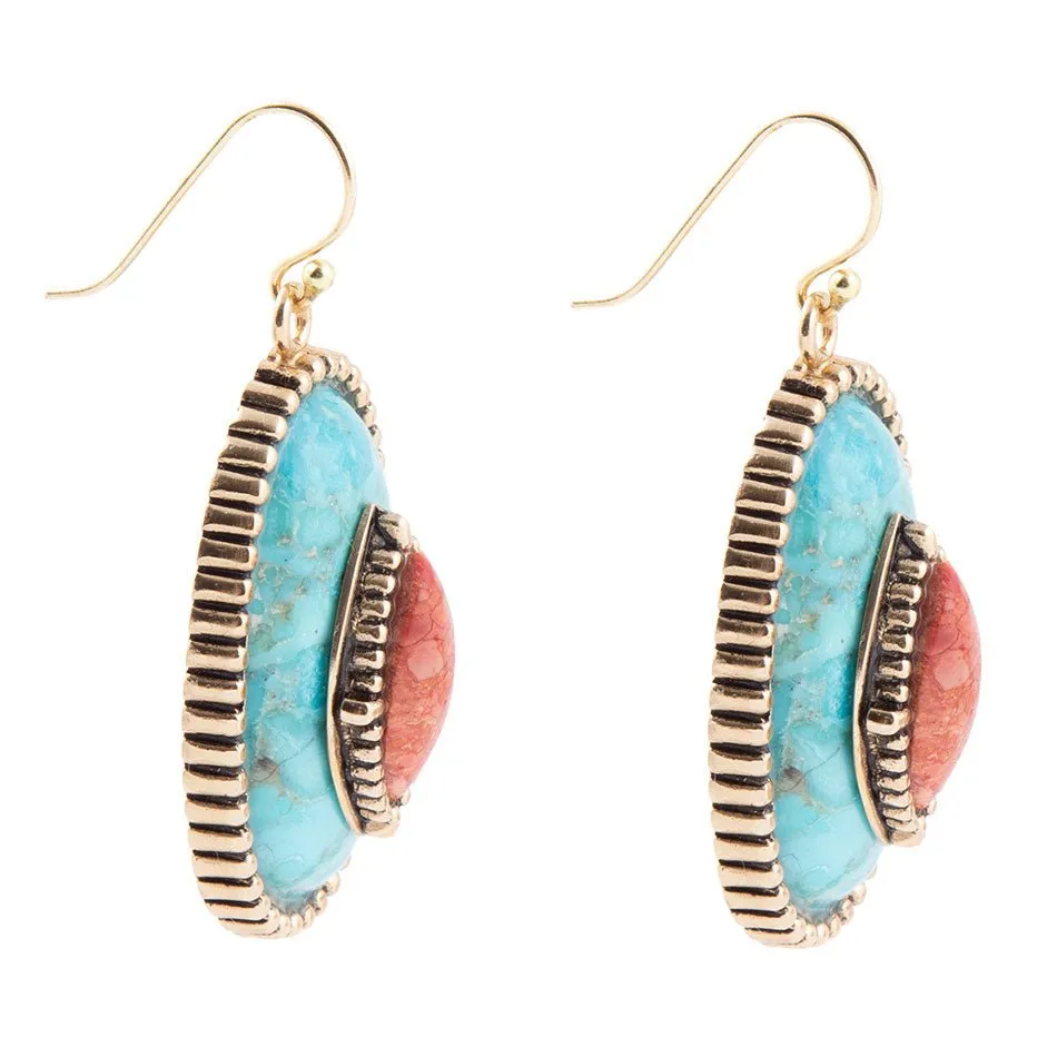 Stacked Stone Blue Turquoise Orange Sponge Coral Golden Drop Earrings sold by Barse product image thumbnail 3