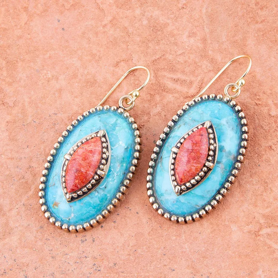 Stacked Stone Blue Turquoise Orange Sponge Coral Golden Drop Earrings sold by Barse product image thumbnail 2