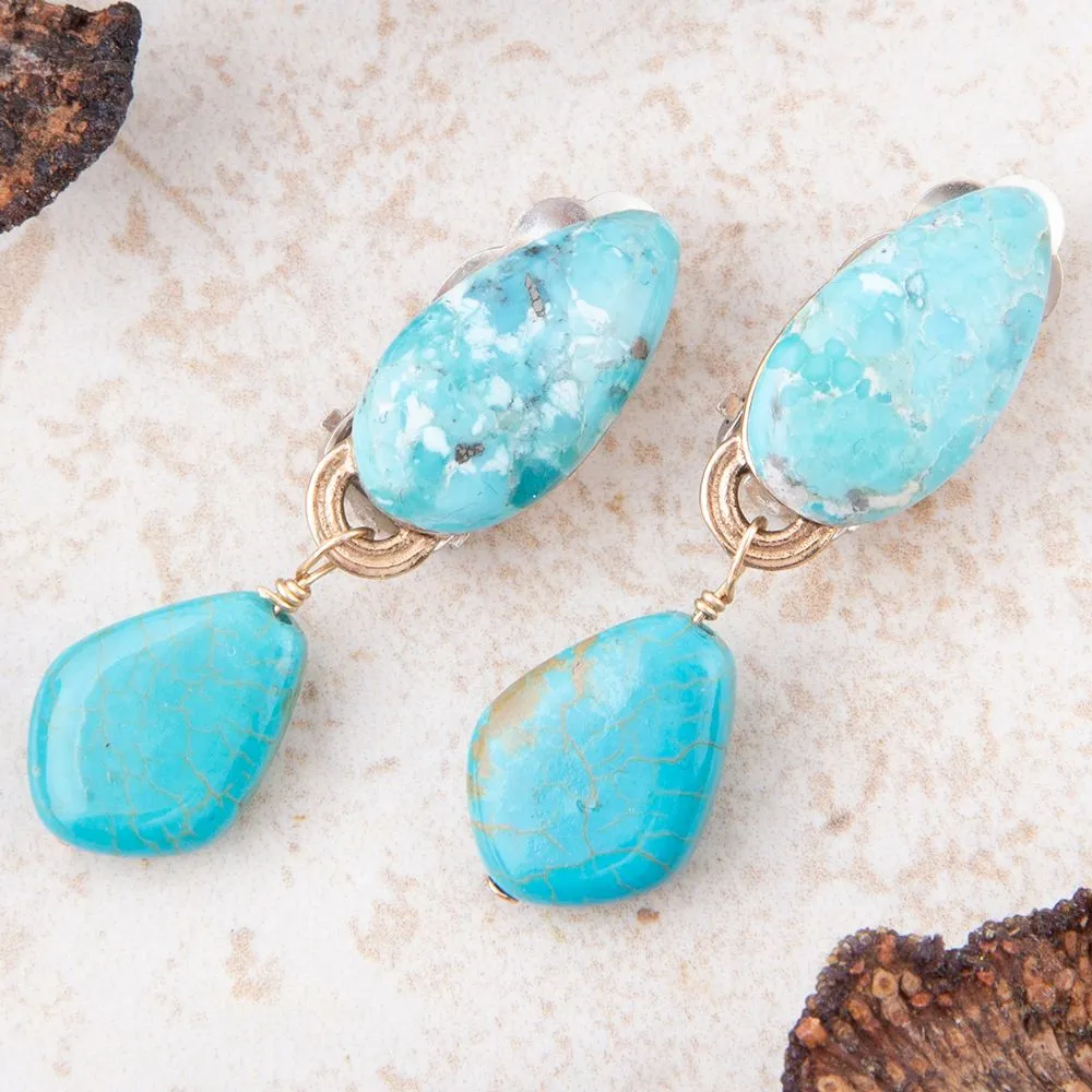 Blue Turquoise Double Golden Drop Clip Earring sold by Barse product image thumbnail 3
