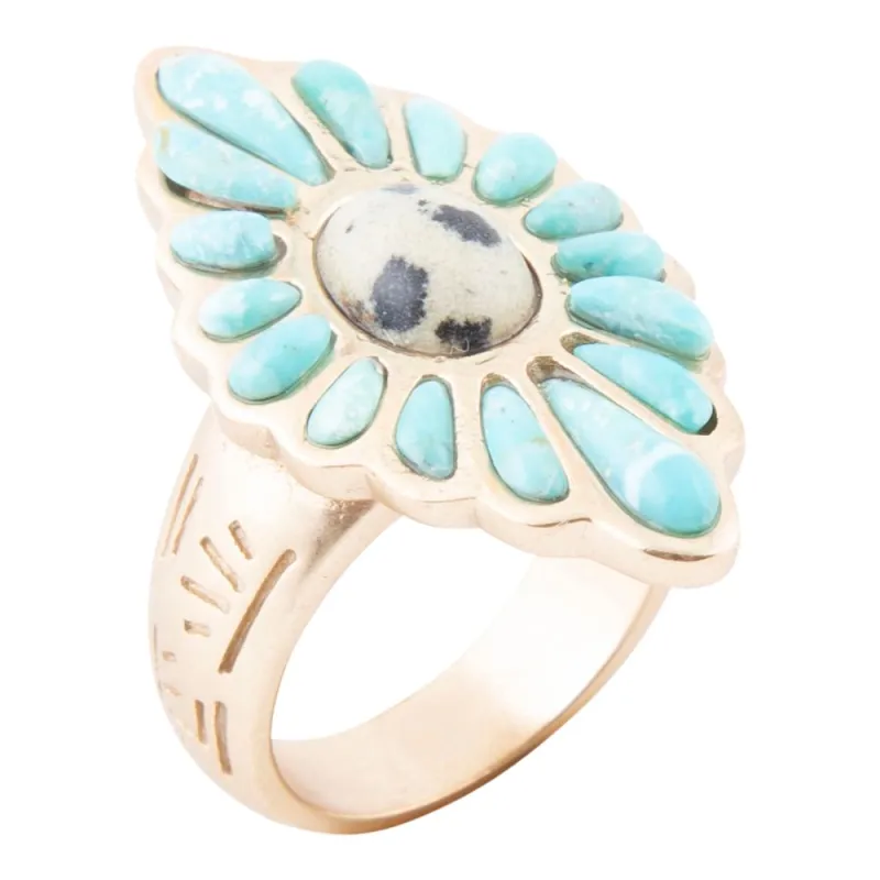 Tulum Blue Turquoise Golden Cross Ring sold by Barse