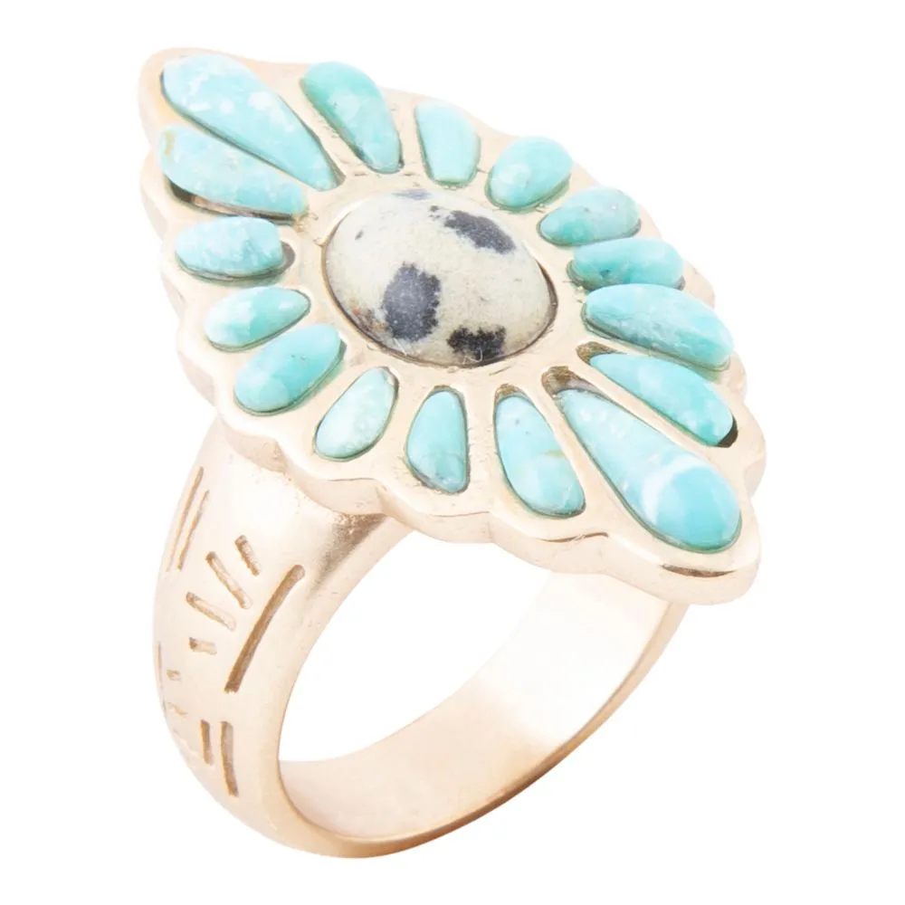 Tulum Blue Turquoise Golden Cross Ring sold by Barse
