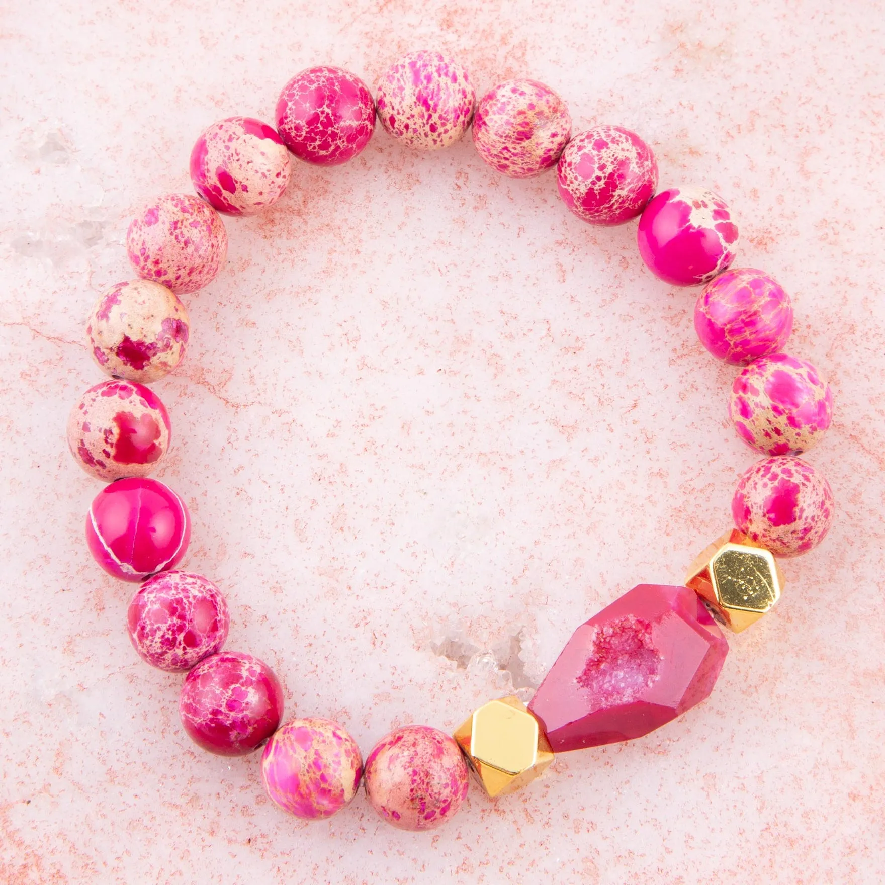 Pink Jasper Golden Stretch Bracelet sold by Barse product image thumbnail 2