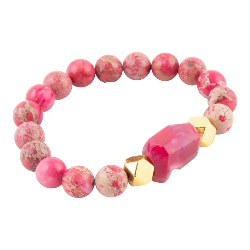 Pink Jasper Golden Stretch Bracelet sold by Barse