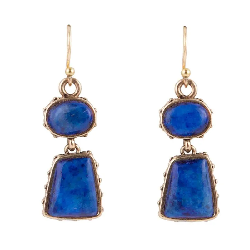 Blue Lapis Golden Drop Earrings sold by Barse