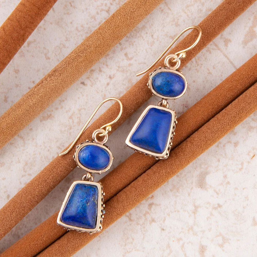 Blue Lapis Golden Drop Earrings sold by Barse product image thumbnail 2