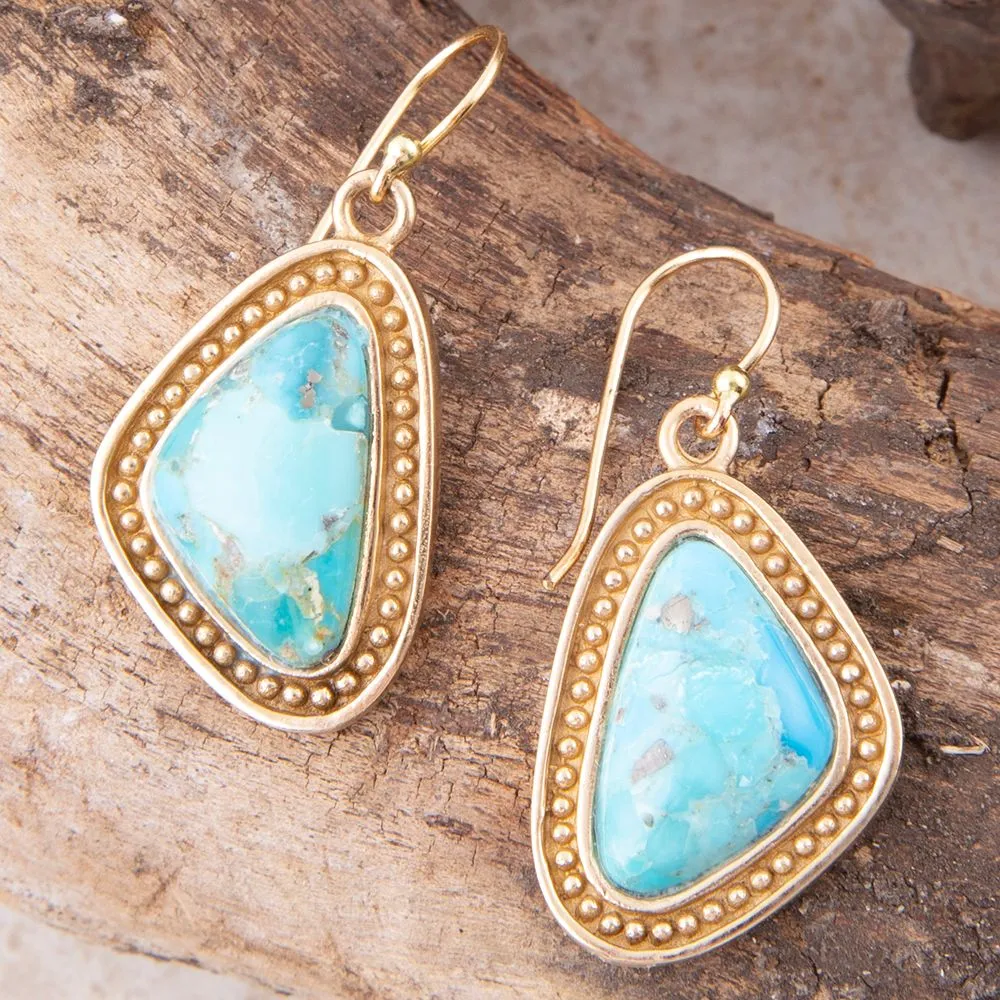 Blue Turquoise Triangle Golden Drop Earrings sold by Barse product image thumbnail 3