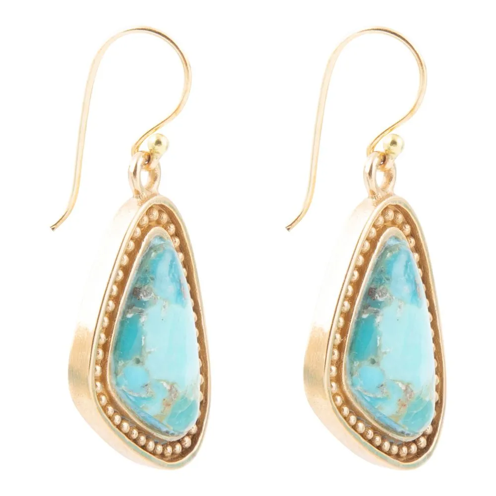 Blue Turquoise Triangle Golden Drop Earrings sold by Barse product image thumbnail 4