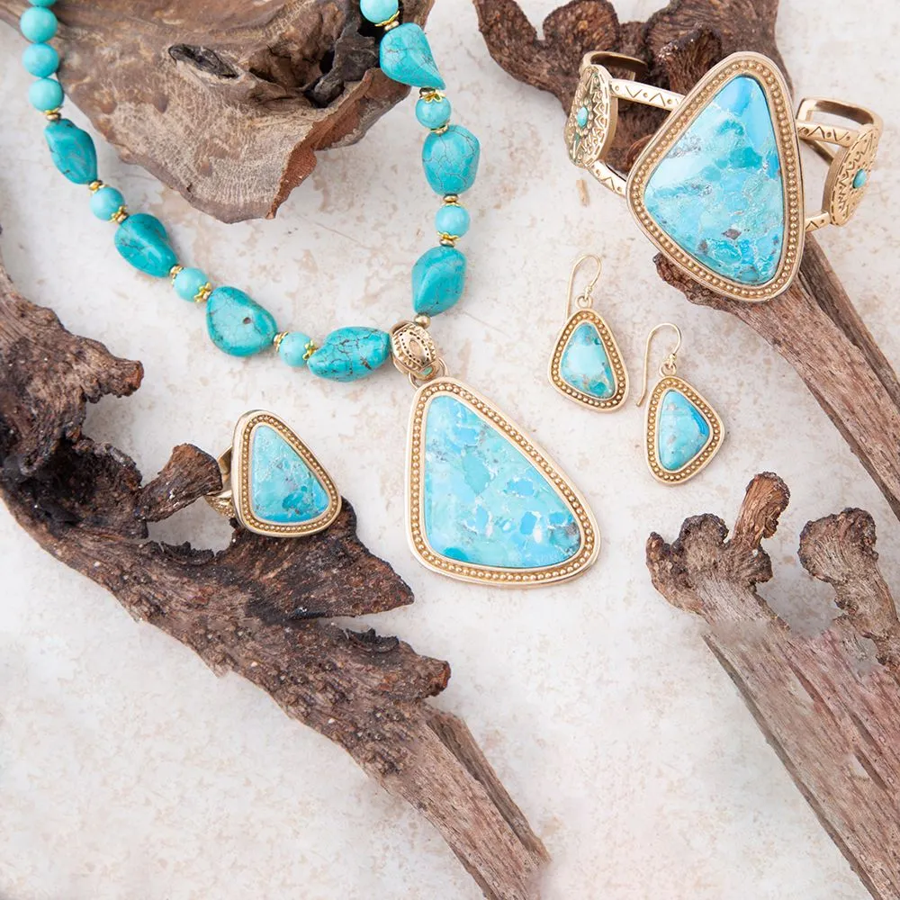 Blue Turquoise Triangle Golden Drop Earrings sold by Barse product image thumbnail 5