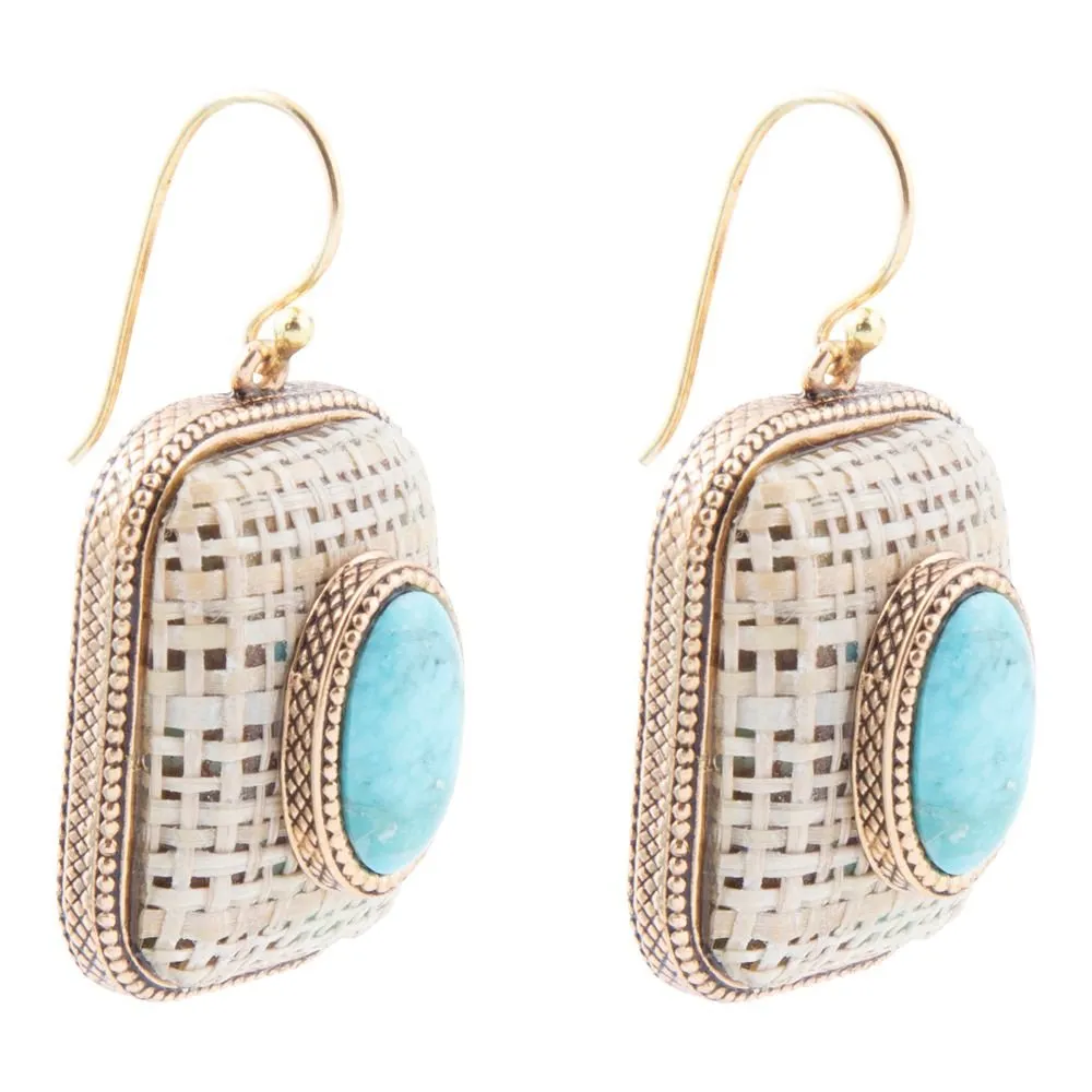 Blue Turquoise Stacked Golden Linen Earrings sold by Barse product image thumbnail 3