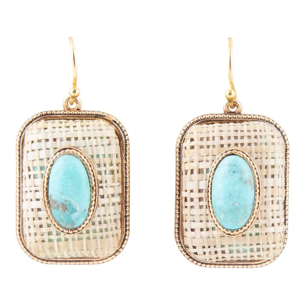Blue Turquoise Stacked Golden Linen Earrings sold by Barse