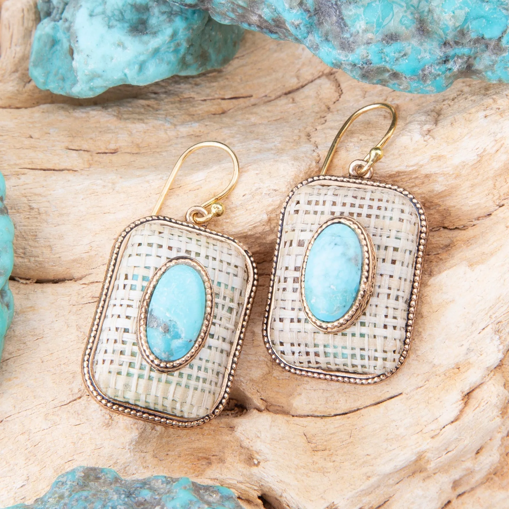 Blue Turquoise Stacked Golden Linen Earrings sold by Barse product image thumbnail 2