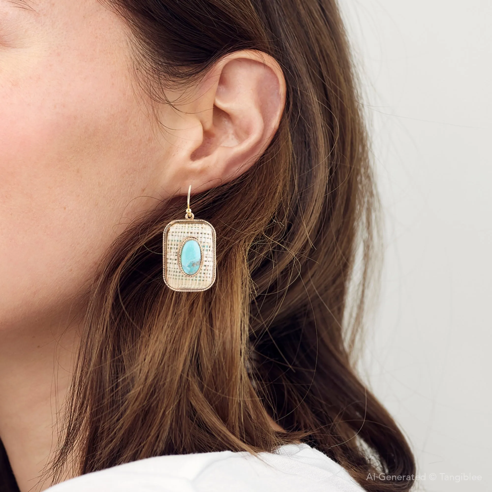 Blue Turquoise Stacked Golden Linen Earrings sold by Barse product image thumbnail 4