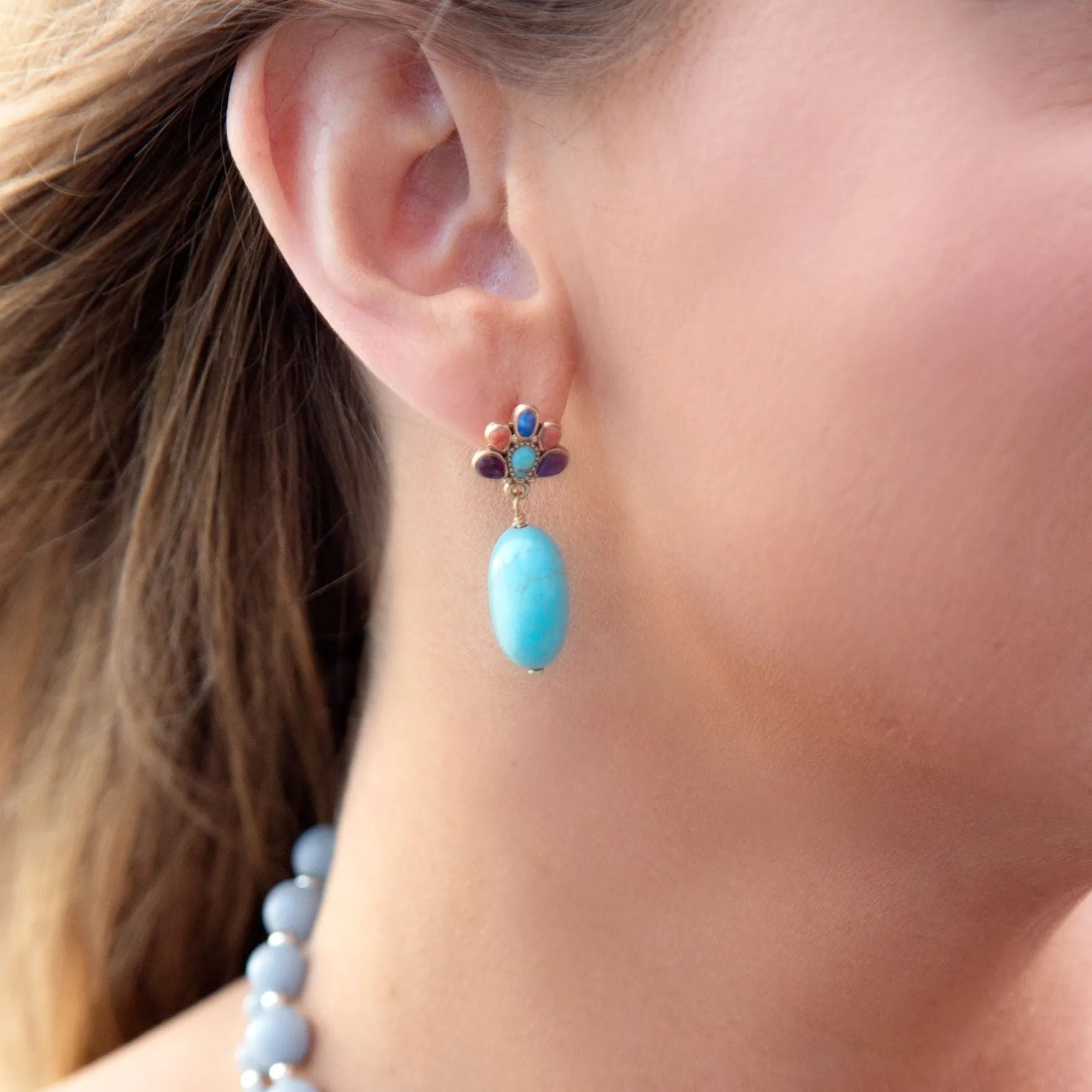 Concho Multicolor Blue Magnesite Golden Drop Earrings sold by Barse product image thumbnail 2