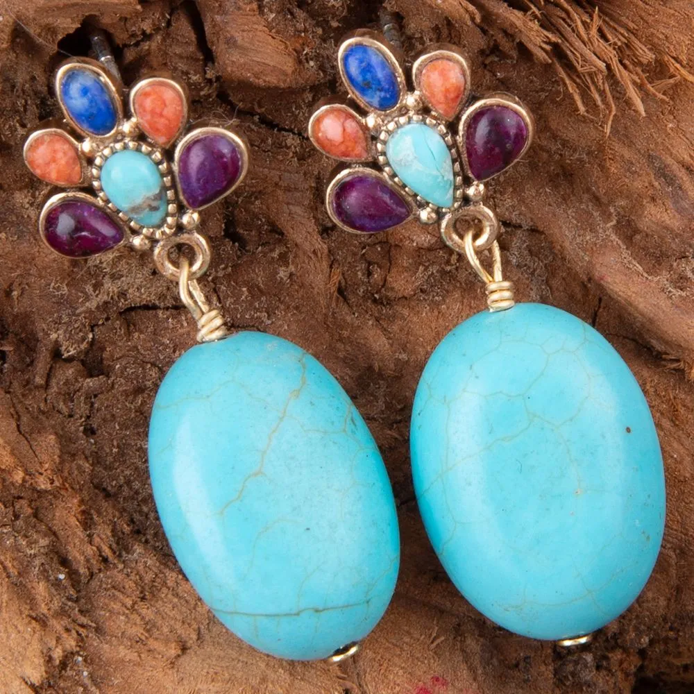 Concho Multicolor Blue Magnesite Golden Drop Earrings sold by Barse product image thumbnail 3