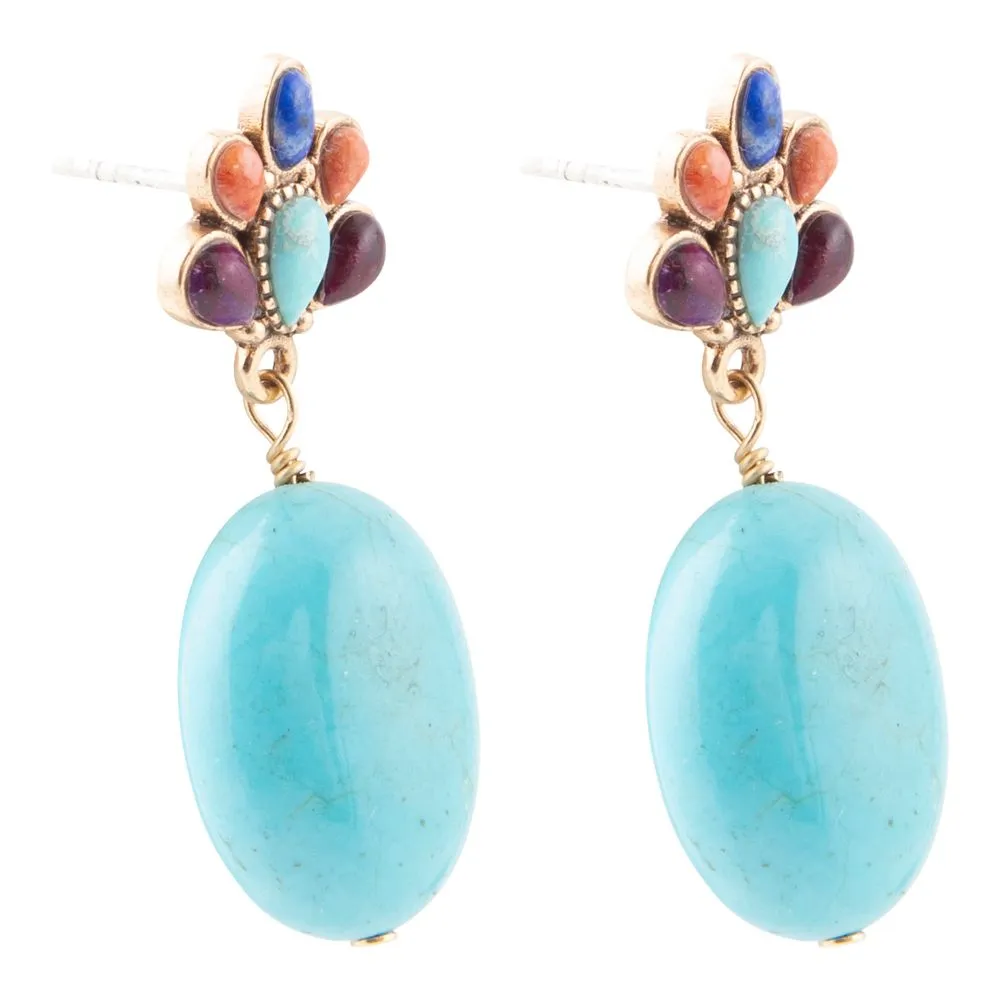 Concho Multicolor Blue Magnesite Golden Drop Earrings sold by Barse product image thumbnail 4