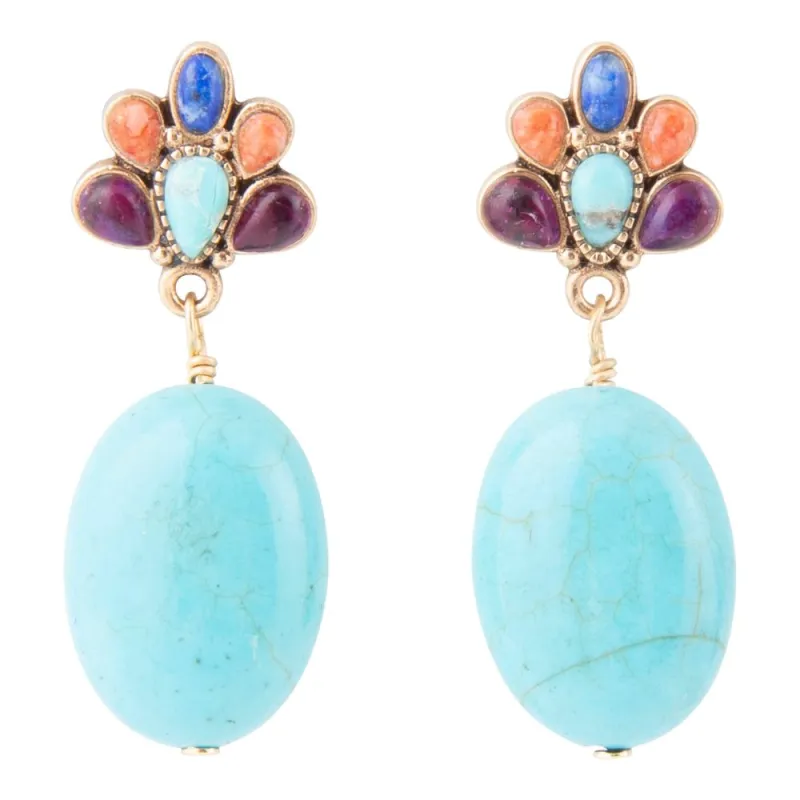 Concho Multicolor Blue Magnesite Golden Drop Earrings sold by Barse