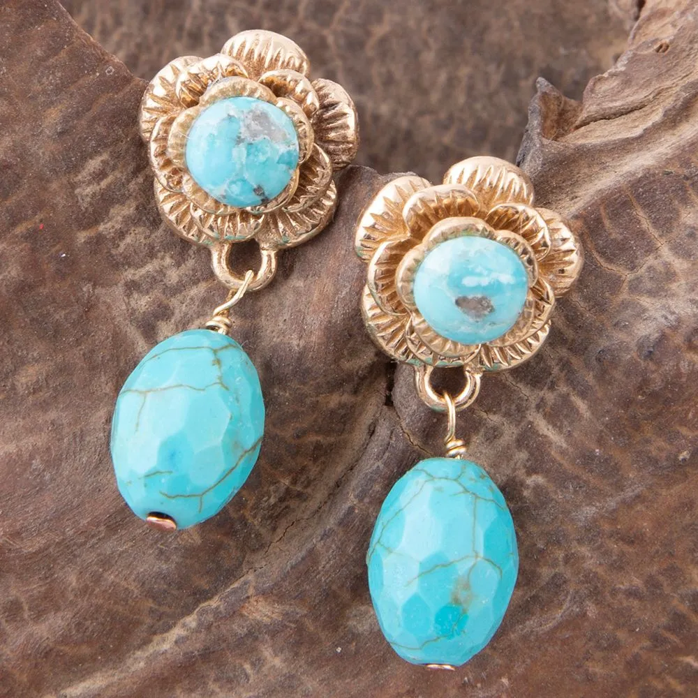Blooming Blue Turquoise Golden Drop Earrings sold by Barse product image thumbnail 3