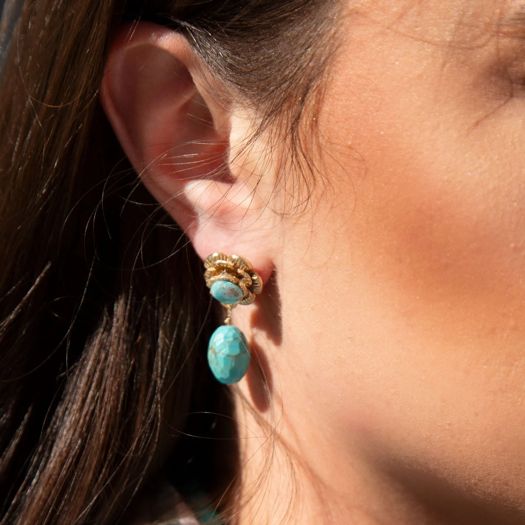 Blooming Blue Turquoise Golden Drop Earrings sold by Barse product image thumbnail 2