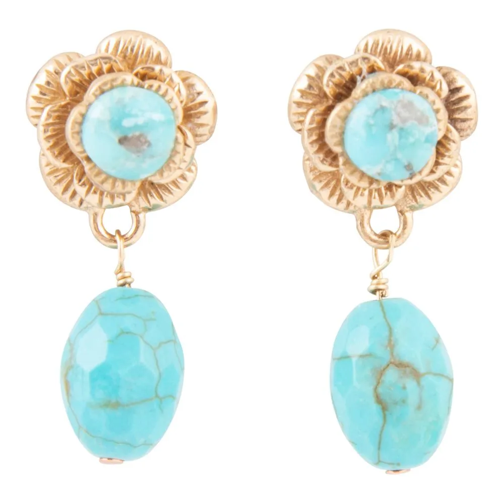 Blooming Blue Turquoise Golden Drop Earrings sold by Barse
