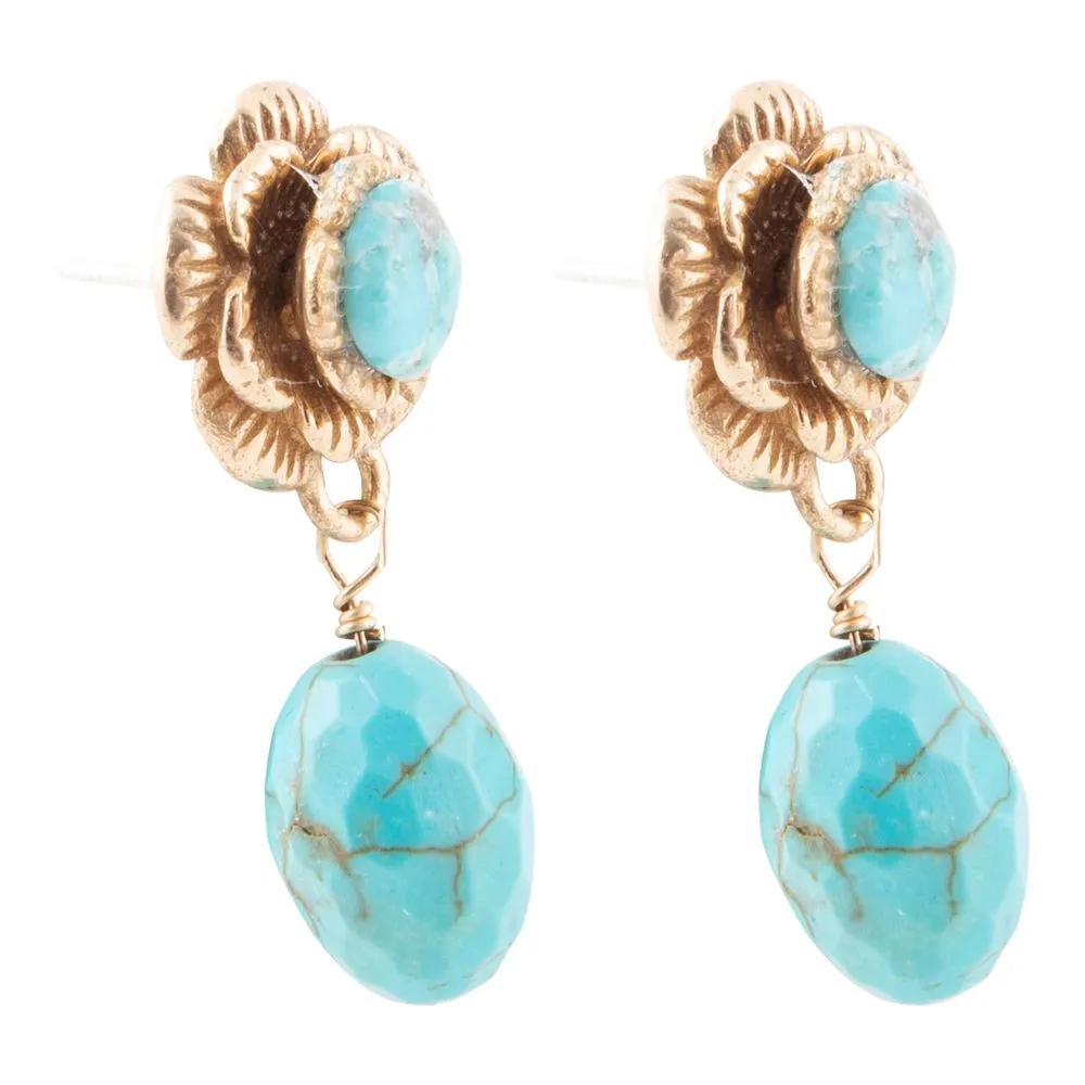 Blooming Blue Turquoise Golden Drop Earrings sold by Barse product image thumbnail 4