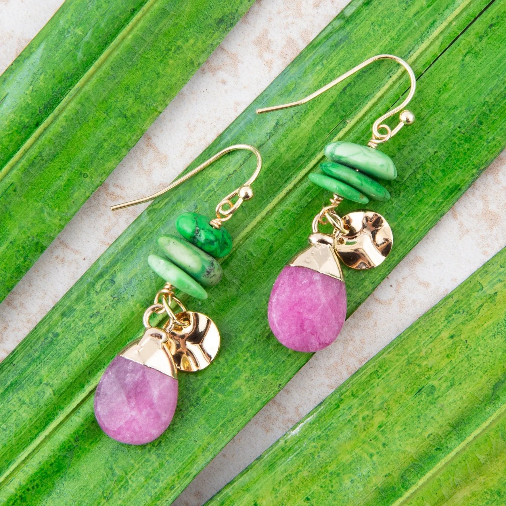 Pink Agate Lime Golden Drop Earrings sold by Barse product image thumbnail 2