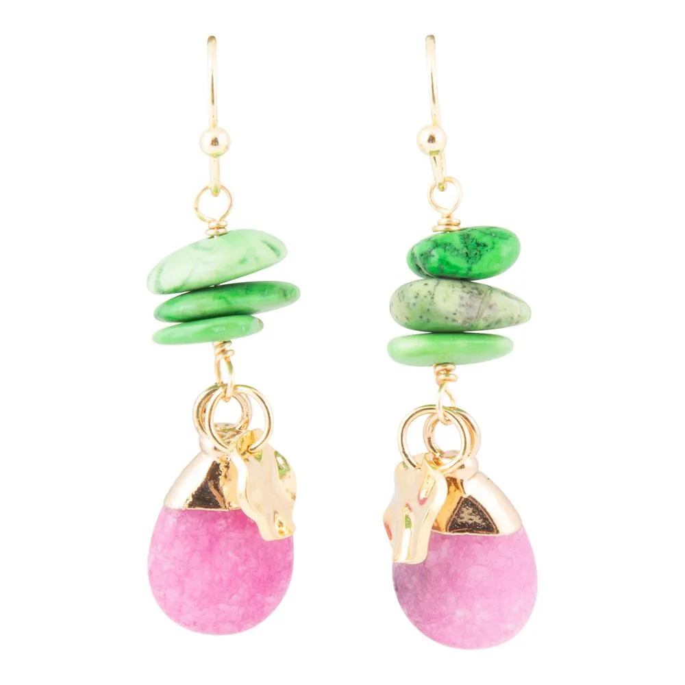Pink Agate Lime Golden Drop Earrings sold by Barse