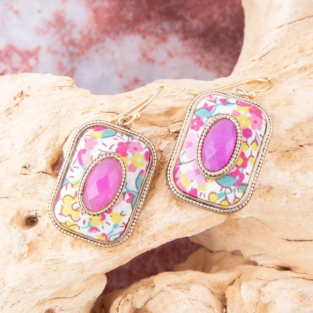 Pink Agate Stacked Stone Floral Golden Earrings sold by Barse product image thumbnail 2