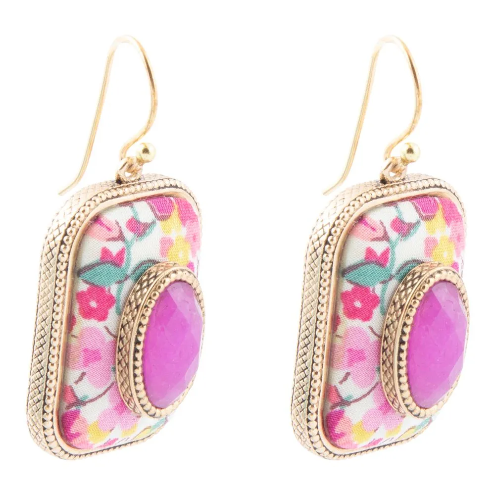 Pink Agate Stacked Stone Floral Golden Earrings sold by Barse product image thumbnail 3