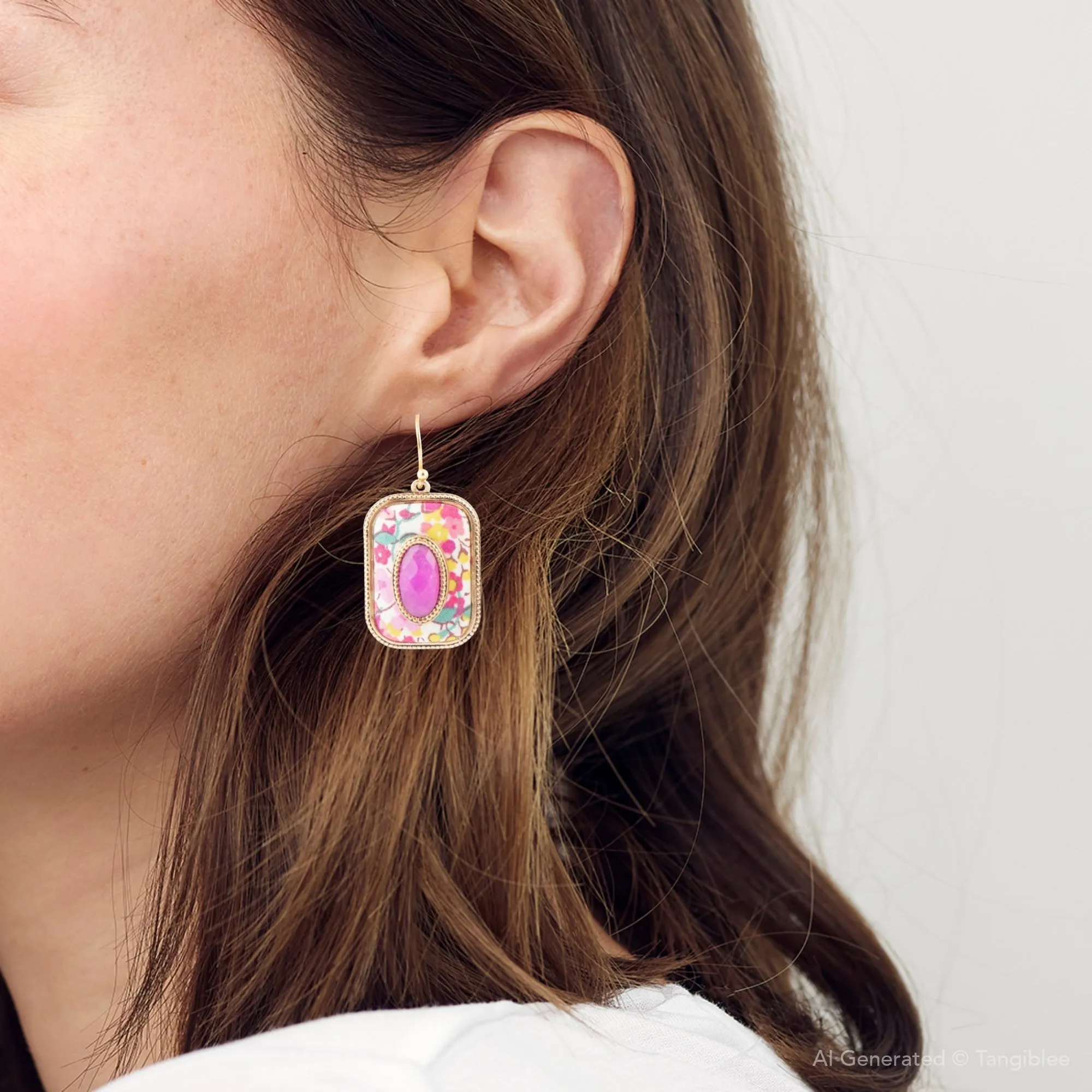 Pink Agate Stacked Stone Floral Golden Earrings sold by Barse product image thumbnail 4