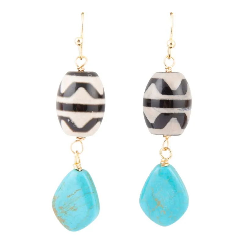 Tulum Blue Magnesite Golden Drop Earrings sold by Barse