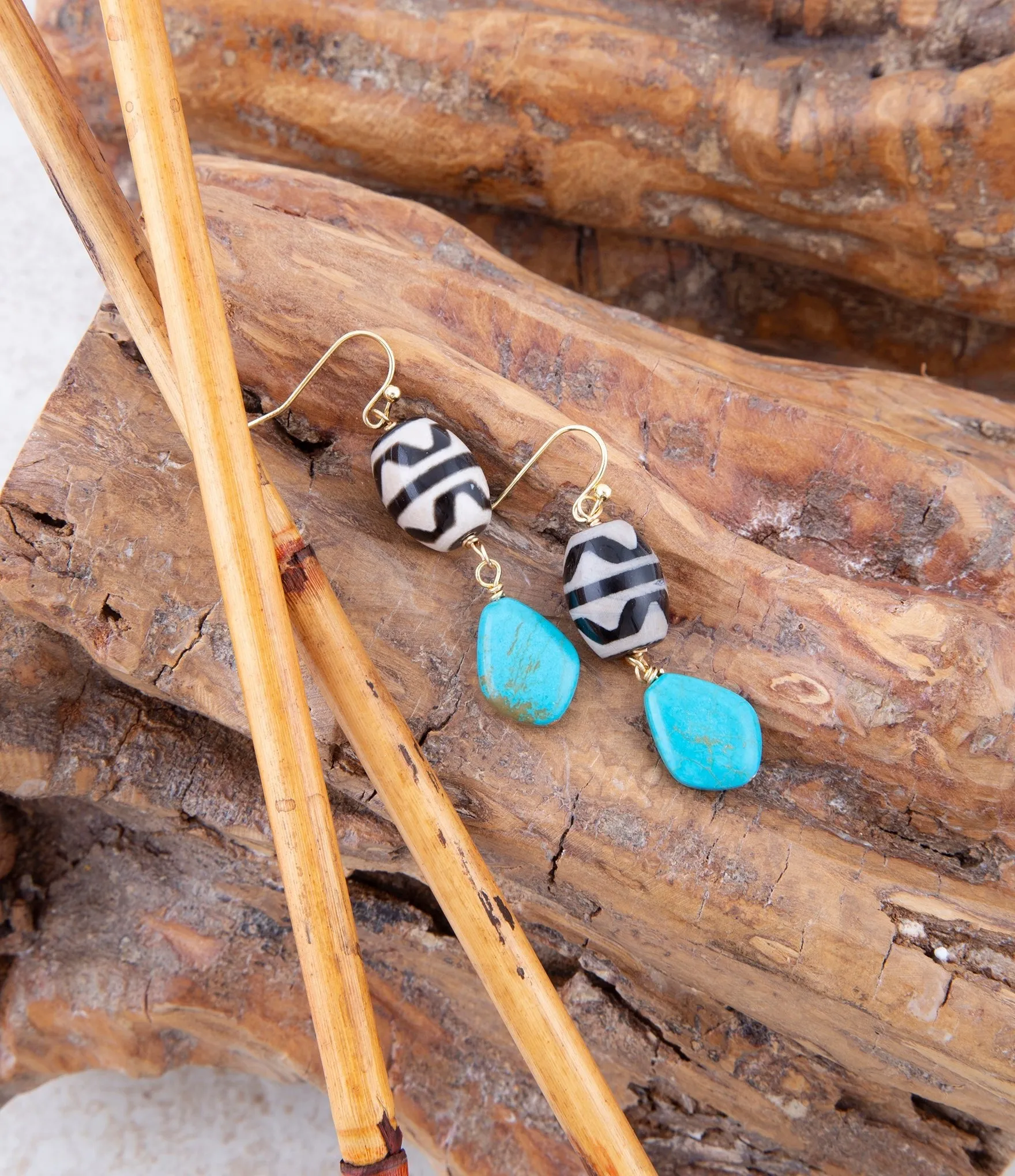 Tulum Blue Magnesite Golden Drop Earrings sold by Barse product image thumbnail 2