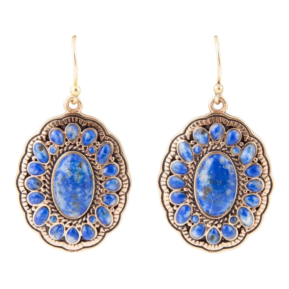 Concho Denim Blue Lapis Golden Drop Earrings sold by Barse