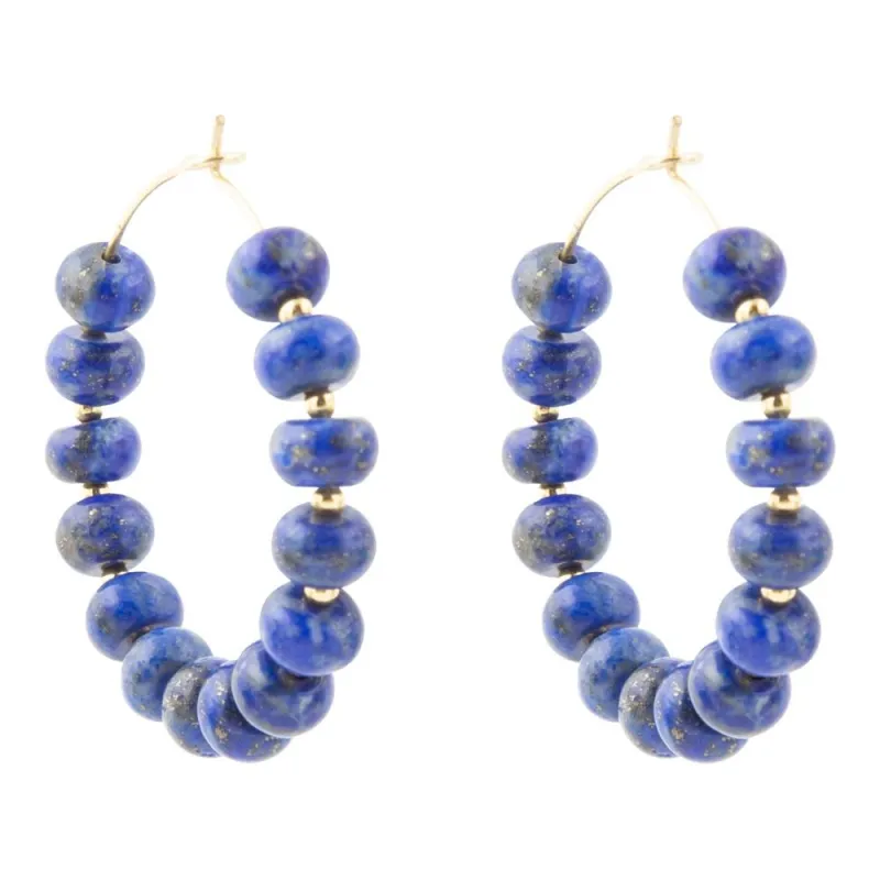 Blue Lapis Golden Hoop Earrings sold by Barse