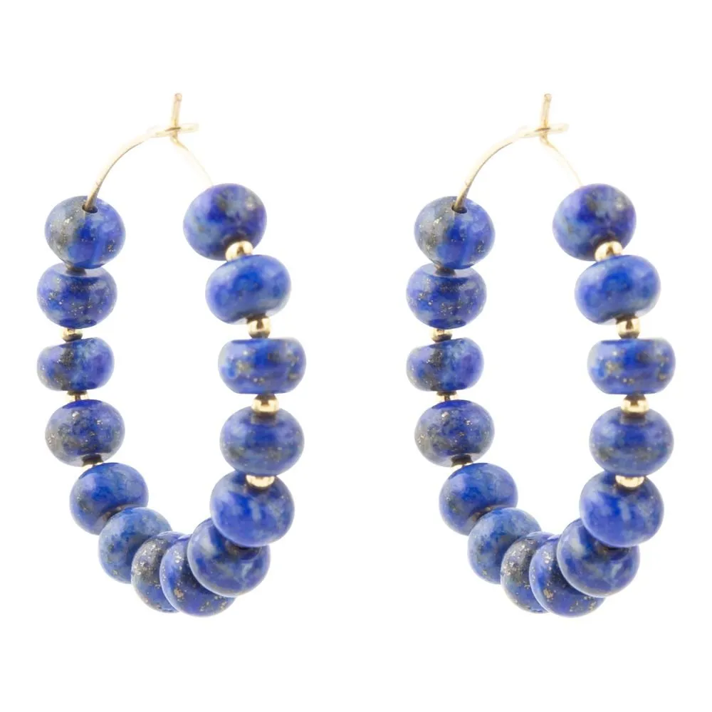 Blue Lapis Golden Hoop Earrings sold by Barse