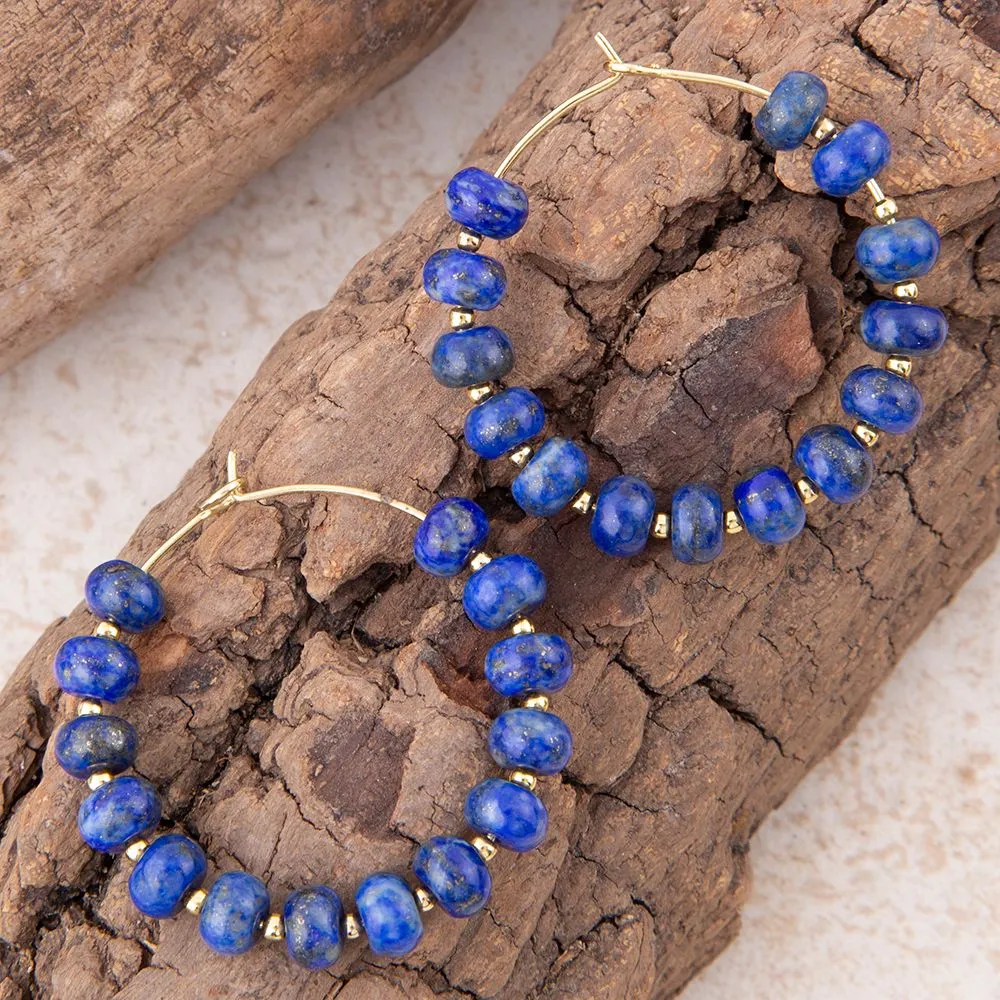 Blue Lapis Golden Hoop Earrings sold by Barse product image thumbnail 4