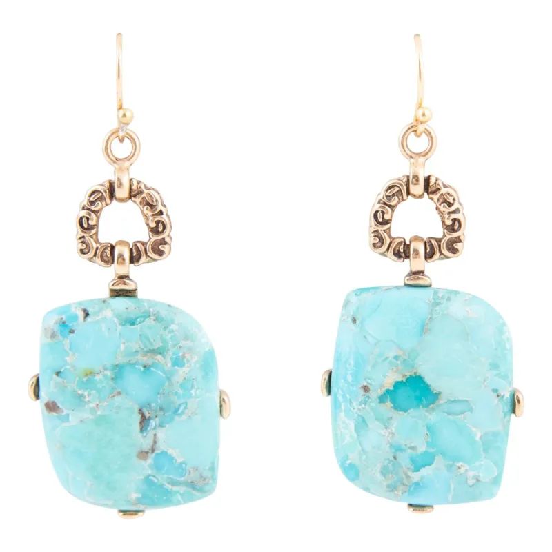 Blue Turquoise Riche Golden Drop Earrings sold by Barse
