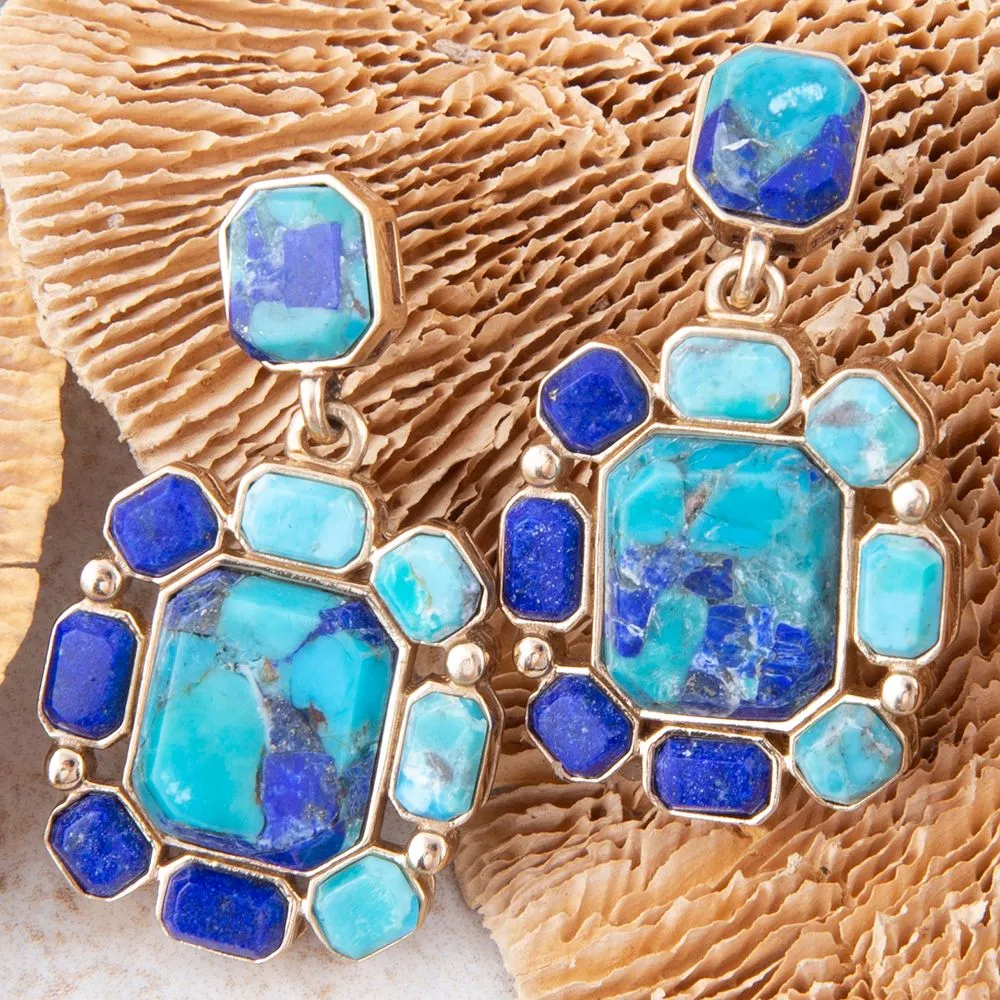 Duality Blue Lapis and Turquoise Golden Drop Earrings sold by Barse product image thumbnail 3