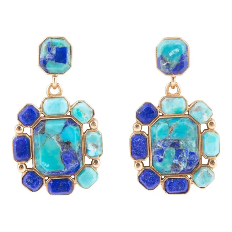 Duality Blue Lapis and Turquoise Golden Drop Earrings sold by Barse