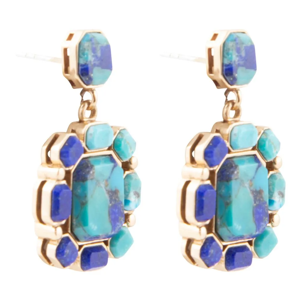Duality Blue Lapis and Turquoise Golden Drop Earrings sold by Barse product image thumbnail 4