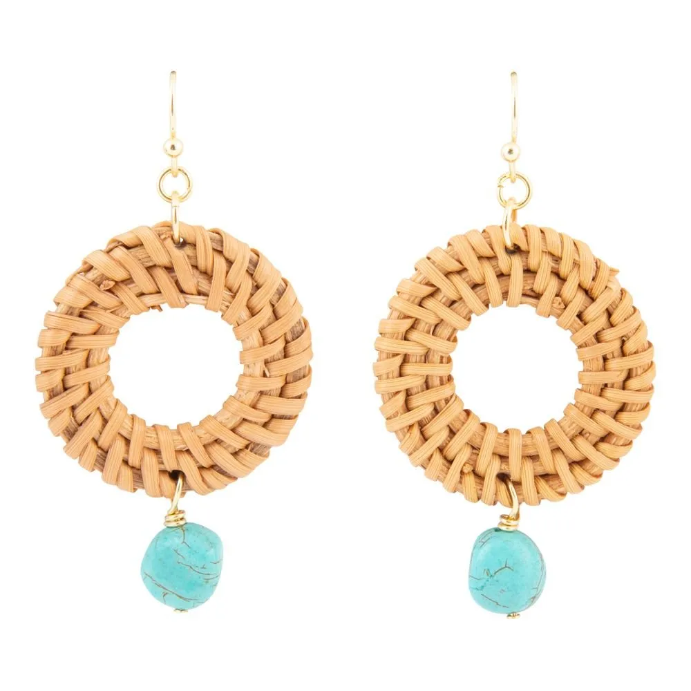 Blue Magnesite Rattan Golden Drop Earrings sold by Barse