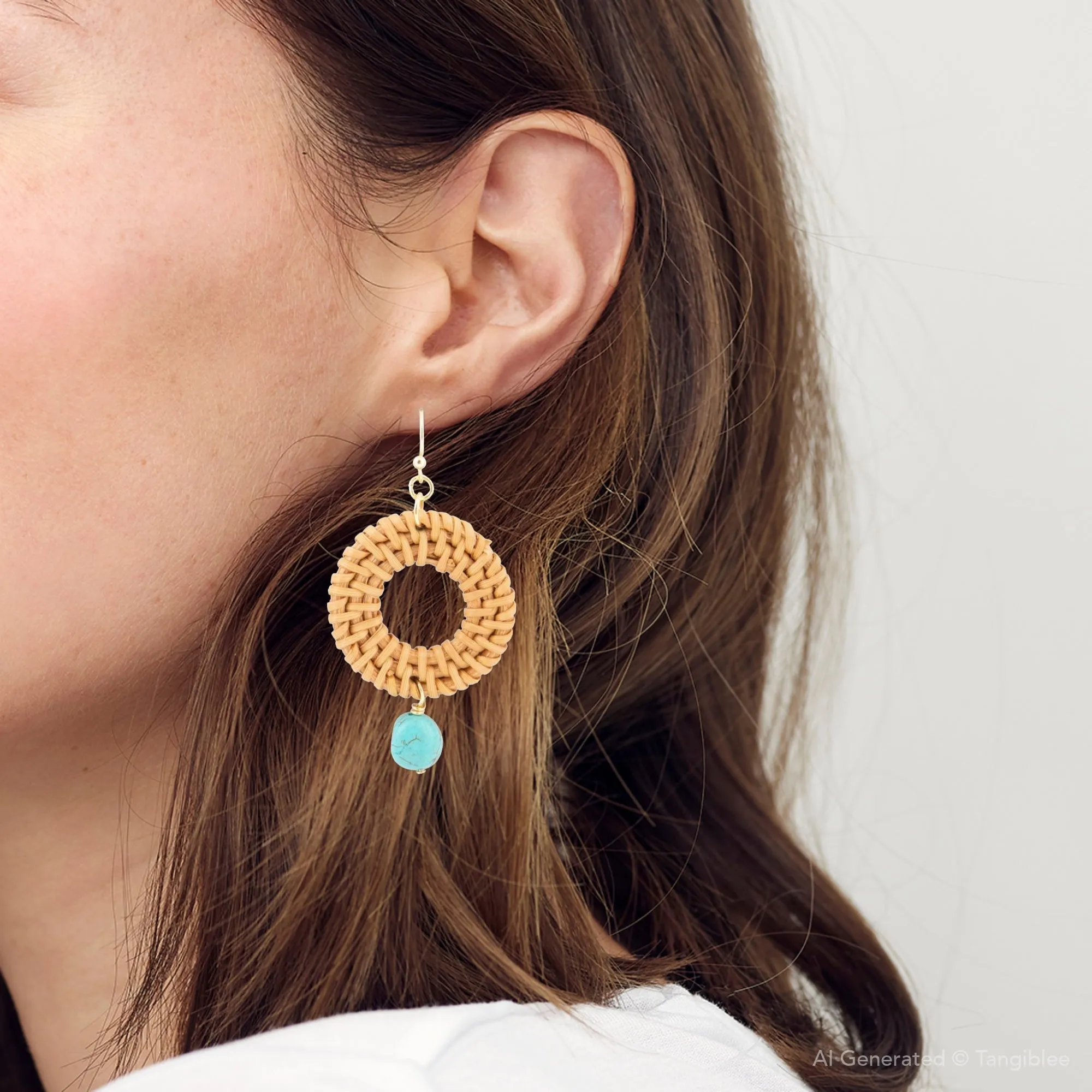 Blue Magnesite Rattan Golden Drop Earrings sold by Barse product image thumbnail 4