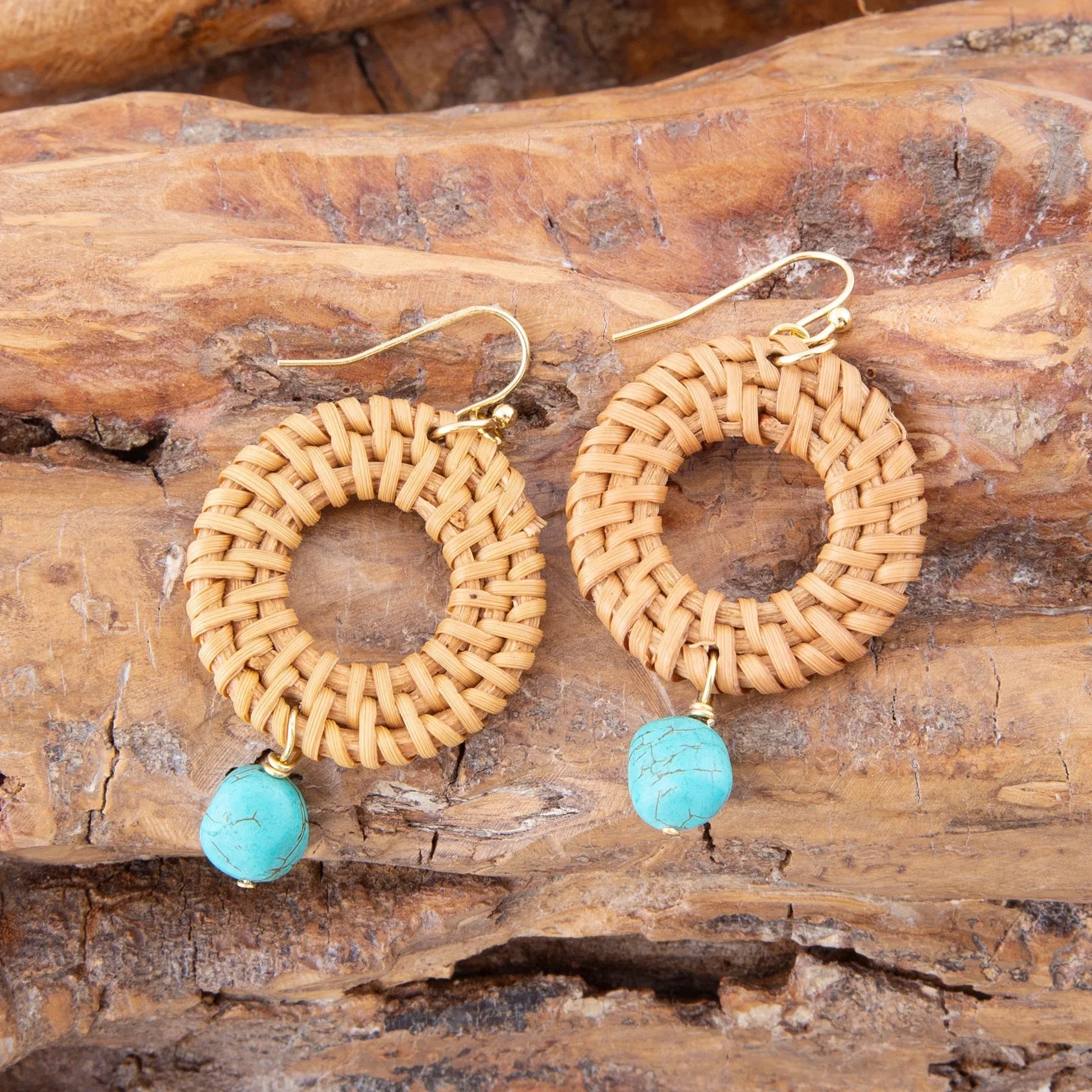 Blue Magnesite Rattan Golden Drop Earrings sold by Barse product image thumbnail 2