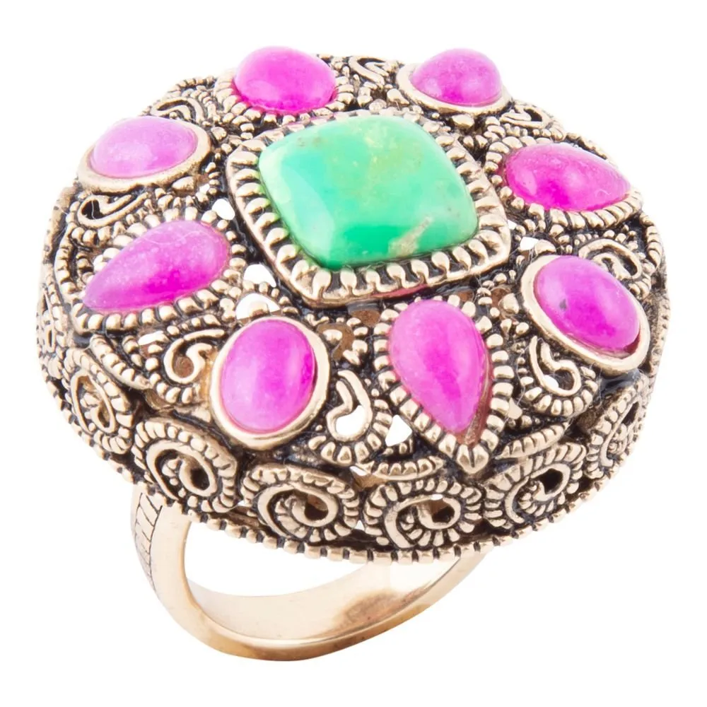 Madeira Pink Agate Golden Statement Ring sold by Barse