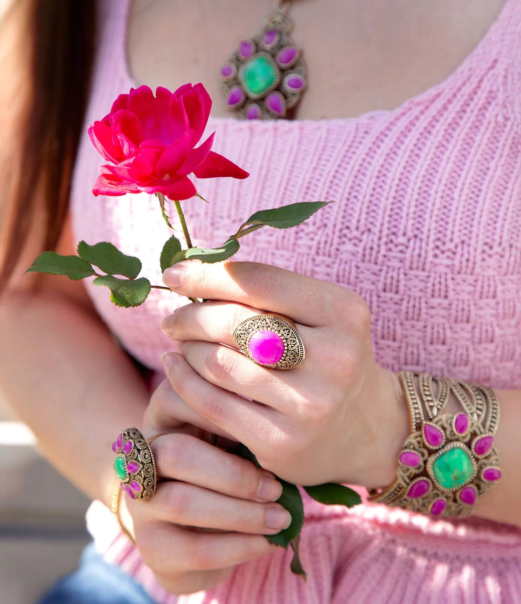 Madeira Pink Agate Golden Statement Ring sold by Barse product image thumbnail 2