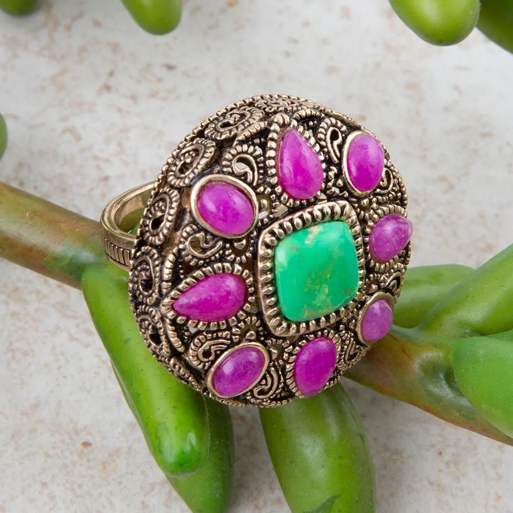 Madeira Pink Agate Golden Statement Ring sold by Barse product image thumbnail 3