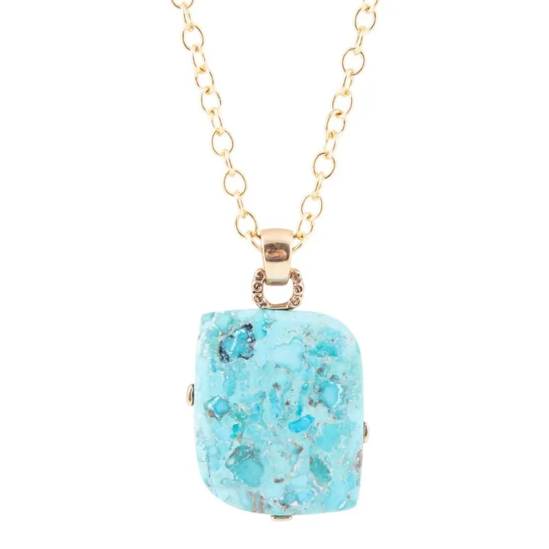 Blue Turquoise Riche Pendant Chain Necklace sold by Barse