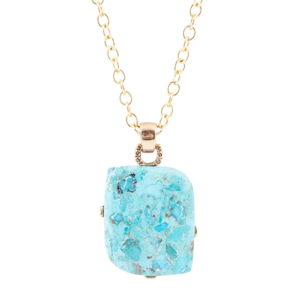 Blue Turquoise Riche Pendant Chain Necklace sold by Barse