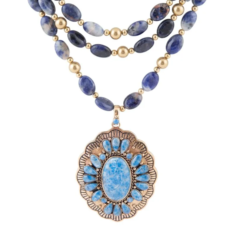 Concho Denim Blue Lapis Golden Statement Necklace sold by Barse