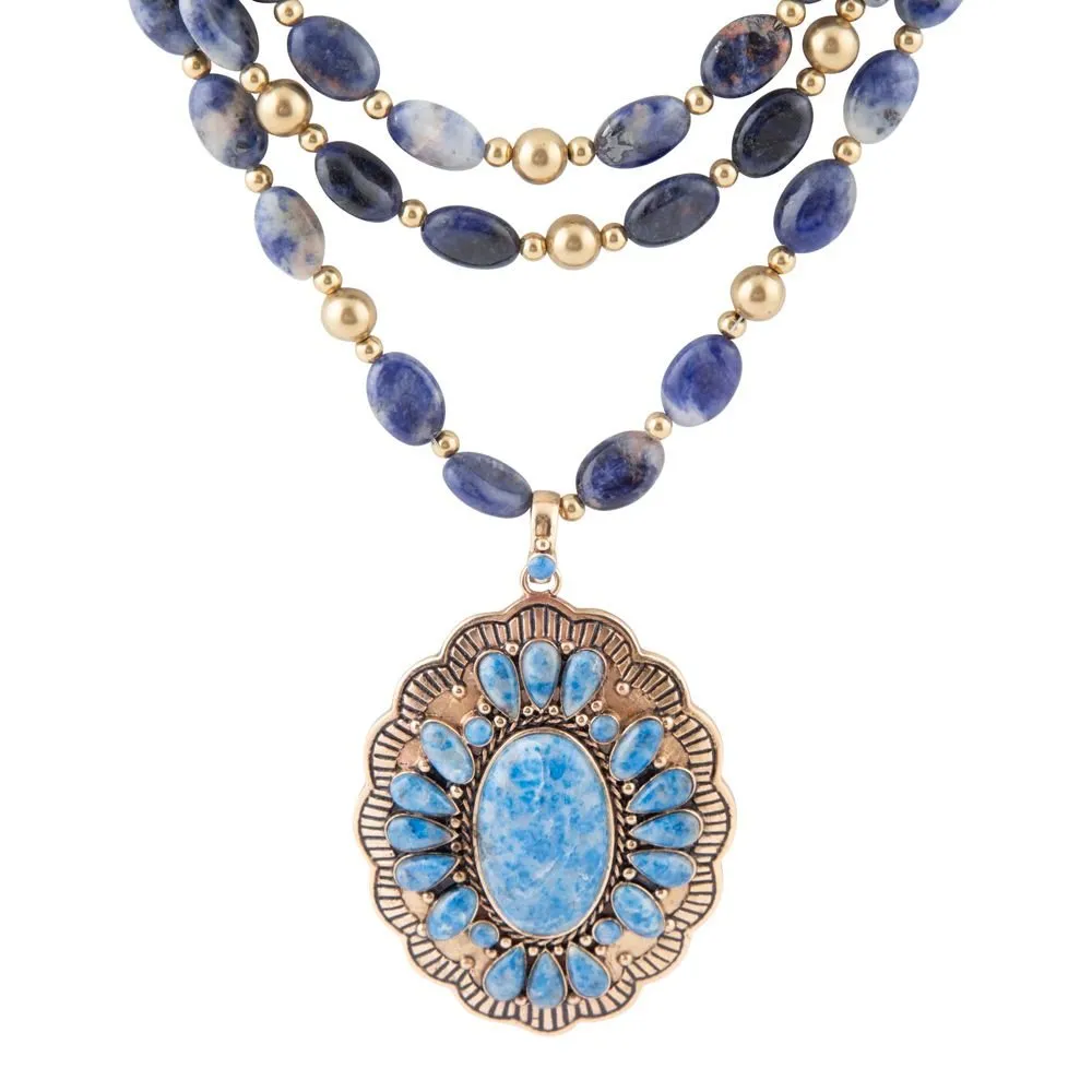 Concho Denim Blue Lapis Golden Statement Necklace sold by Barse